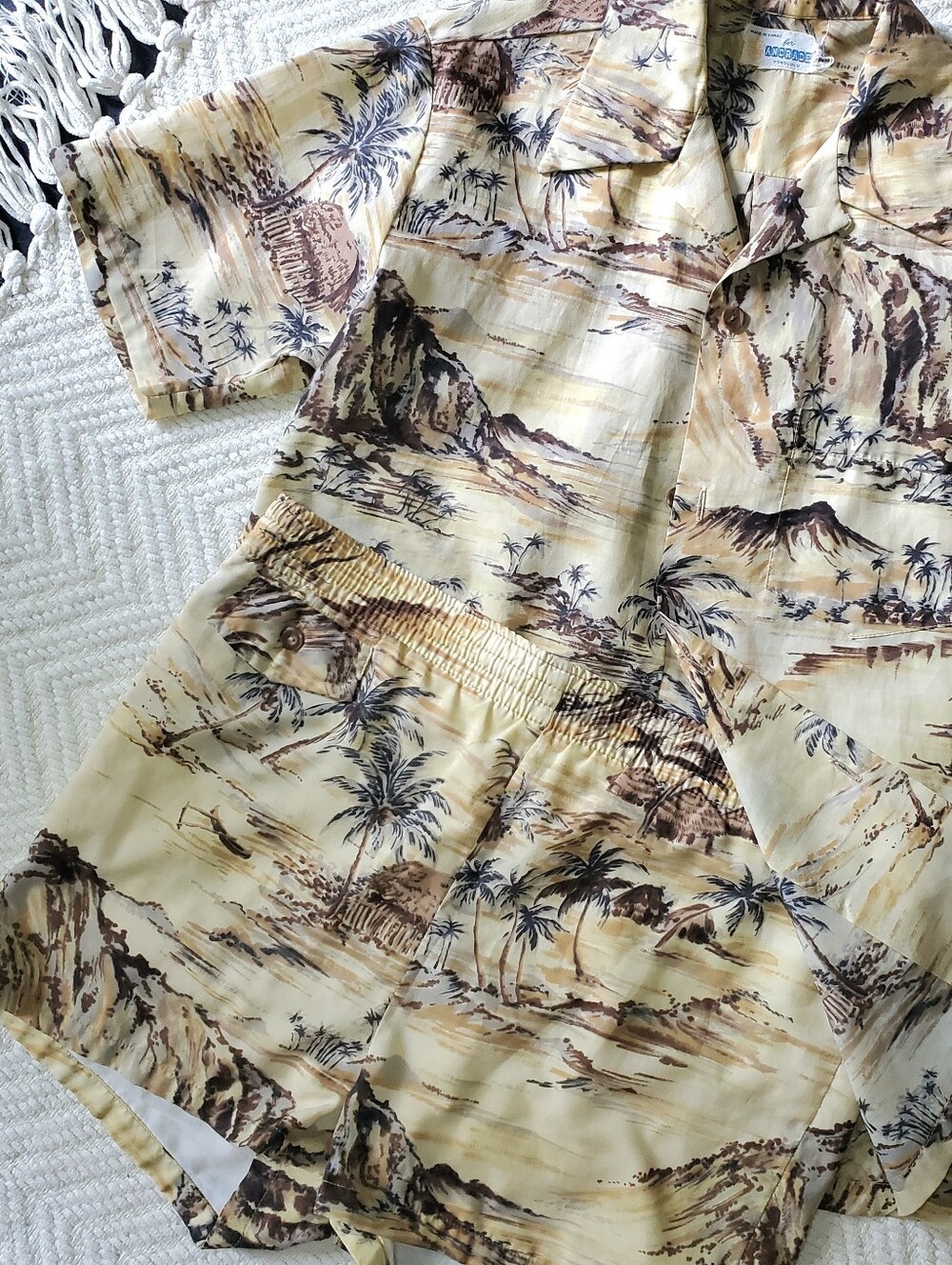 Vintage 60s Andrade Honolulu Hawaiian Cabana Set Shirt Shorts Made In Hawaii L